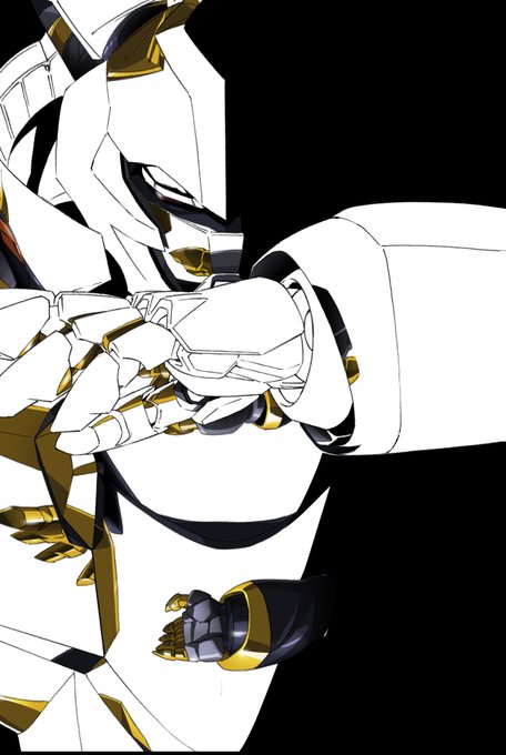 あまり興味は無いでしょうけど映り込みは別レイヤーで描いて被せてあります映り込みのレイヤーのみ表示すると金だけじゃなくて黒の装甲にも映り込んでるのがわかりますねー 