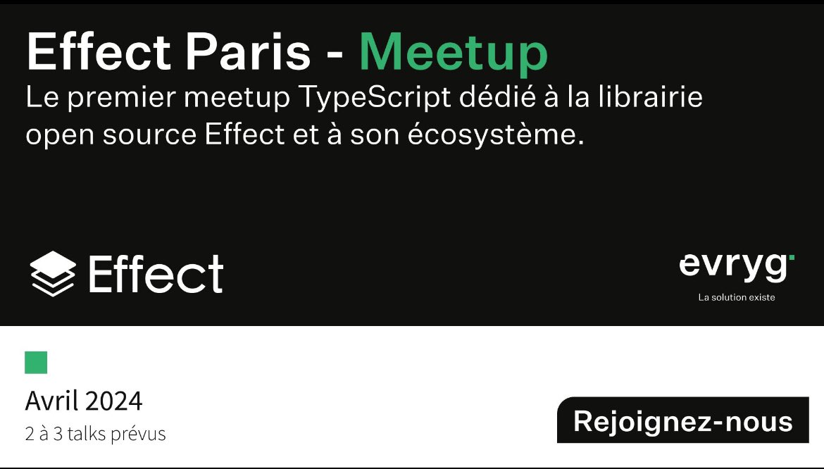 Happy to announce that I’ll be giving a talk (3 talks scheduled) at the very first @EffectTS_ Paris meetup we are organising with @EvrygDotCom folks! It’s happening the 23rd of April just after the huge 3.0 announcement, book your places! Link below 👇