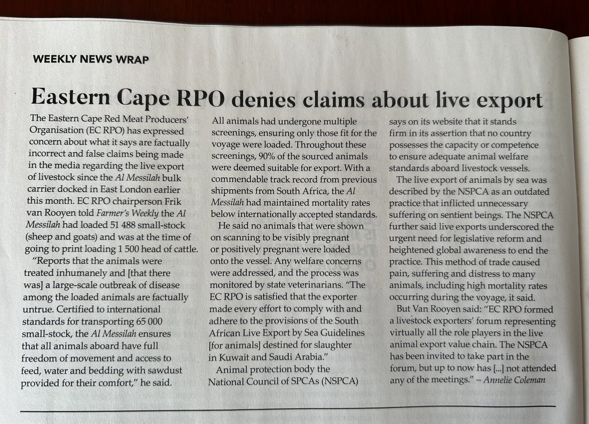 South Africa’s live animal exports are handled appropriately. We don't do the stuff that shocked people in Cape Town. Here are comments from our friends in the Eastern Cape. Article from ⁦@FarmersWeeklySA⁩