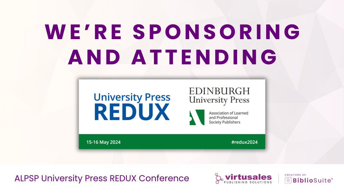 We are delighted to be sponsoring and attending this year's @alpsp University Press REDUX Conference in Edinburgh, exploring topics such as open access, sustainability, metadata, equity, and more. Get in touch: buff.ly/3xDCfY3 Find out more: buff.ly/3VVWp9S