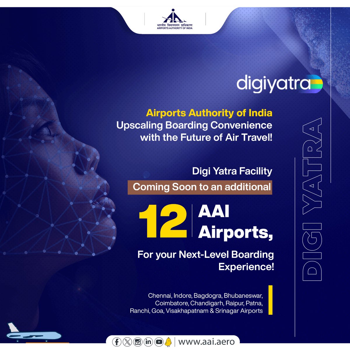 Time to embrace the Digital Era and save your time with #DigiYatra!
Passengers will soon witness a paradigm shift in their air travel experience as the revolutionary #DigiYatra facility is being introduced to twelve additional AAI Airports. This facility includes seamless,