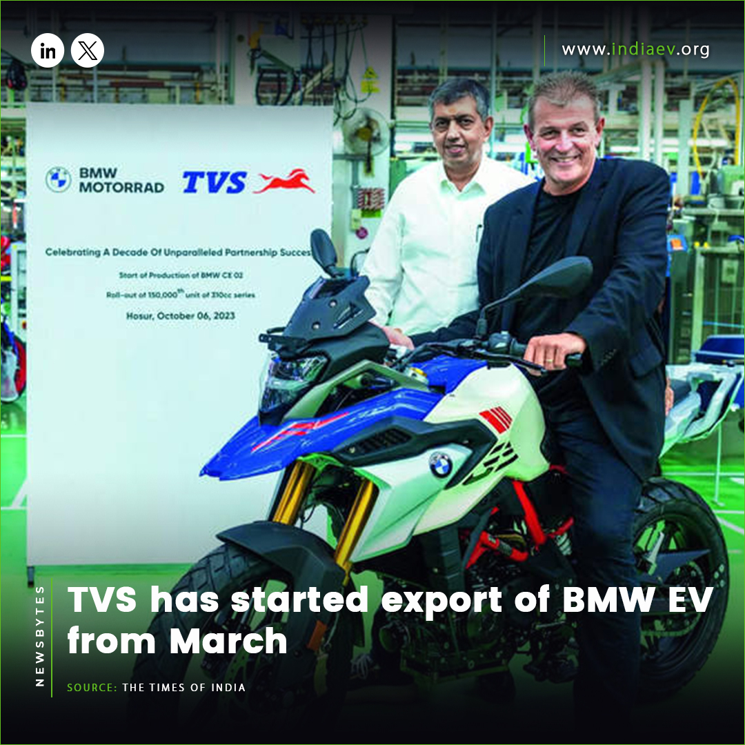 TVS has started export of BMW EV from March
Read more: timesofindia.indiatimes.com/articleshow/10…

#TVSExport #BMW #ElectricVehicles #AutomotiveIndustry #SustainableMobility #ElectricMobility #FutureOfTransport #GoGreen #GreenTech #GreenIndia #IndiaEVShow #RenewableEnergy #EntrepreneurIndia