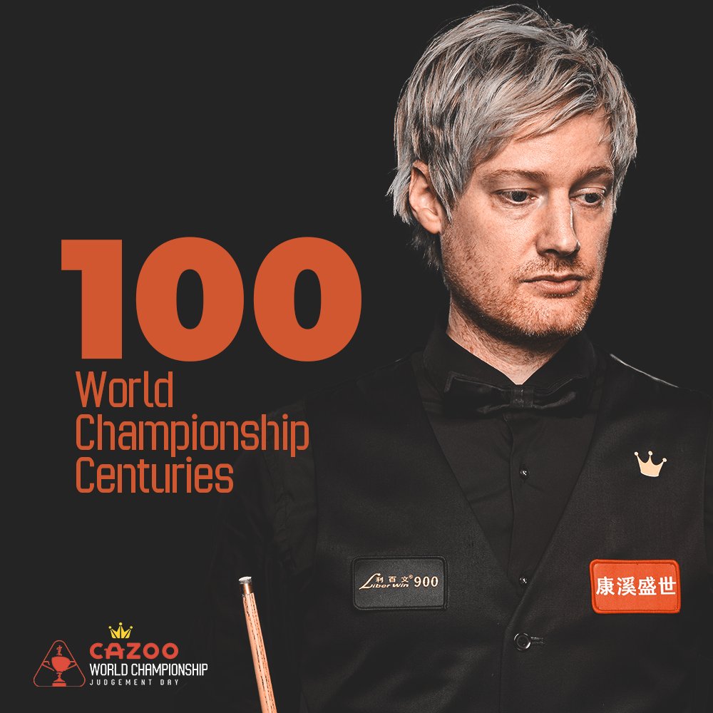WeAreWST's tweet photo. ONE HUNDRED WORLD CHAMPIONSHIP CENTURIES!

@nr147 becomes the sixth player to make one hundred World Championship centuries. 😍

#CazooWorldChampionship | @CazooHelp https://t.co/sHMOda2k8J