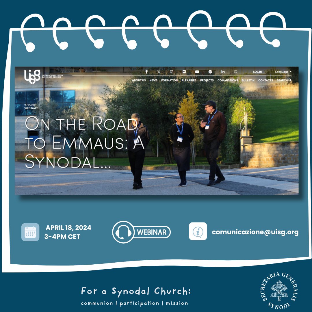 'On the Road to Emmaus: A Synodal Conversation' A webinar on #synodOnsynodality as we move towards #synod2024 Join @uisg_superiors for a conversation with Timothy Radcliffe OP, Register by April 17: uisg.net/TimothyRadclif… More information comunicazione@uisg.org #synodality