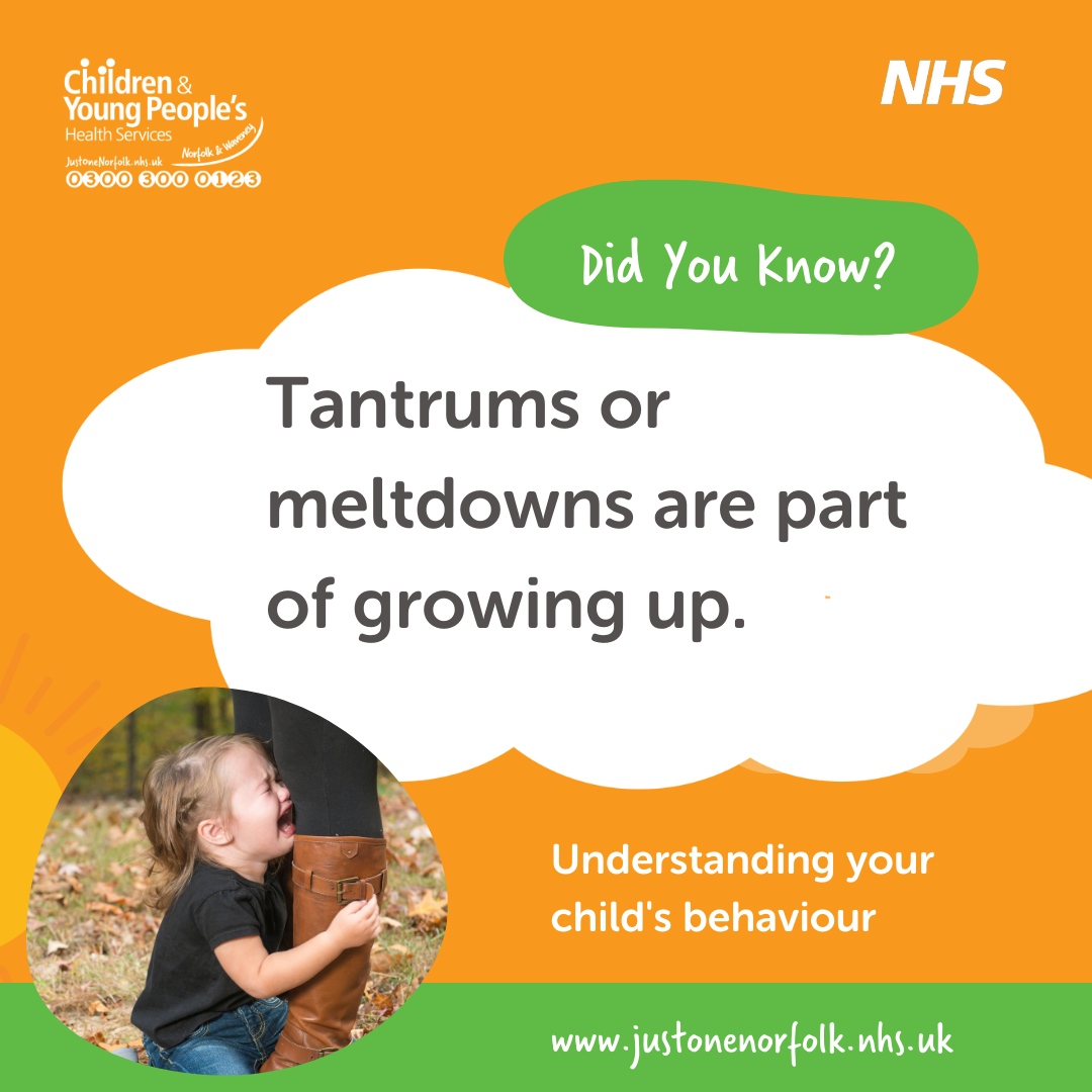 Knowing that tantrums are normal can help you stay calm and help your child through it. Find out more about child behaviour here: justonenorfolk.nhs.uk/child-developm… #J1N😄