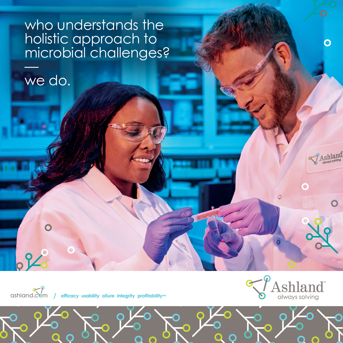 Who understands the holistic approach to microbial challenges? We do. Ashland's holistic 360° approach examines product safety from all angles. Meet Ashland solvers at in-cosmetics Global 2024, booth 2C60. bit.ly/3JmxXH9 #incosglobal