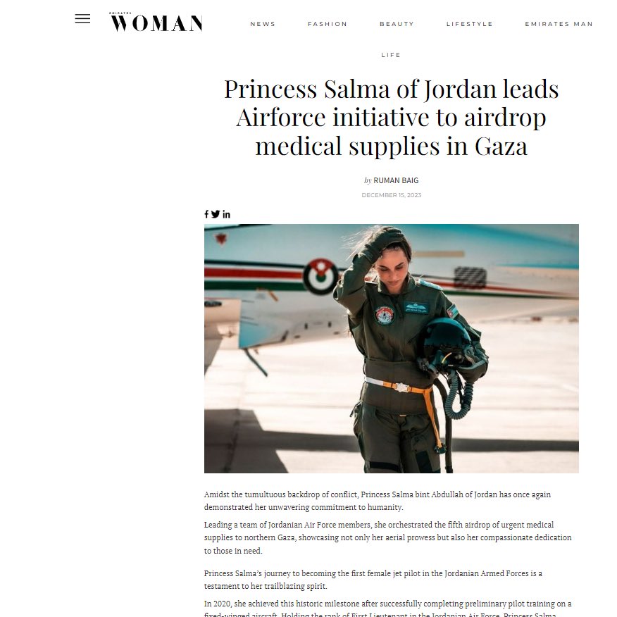 تداول واسع لخبر مفبرك أن ابنة ملك الأردن ، الأميرة سلمى "طيار حربي " اسقطت 6 مسيرات في رد ايران على اسرائيل .
—-
١- الخبر مفبرك كما في المرفق 

٢-  من يقوم بإسقاط المسيرات هي أنظمة جوية دفاعية ورادارت  وليس عن طريق طيارين بشر يا بشر  !!

ذولا كيف تفهمهم بالله😂
🌷