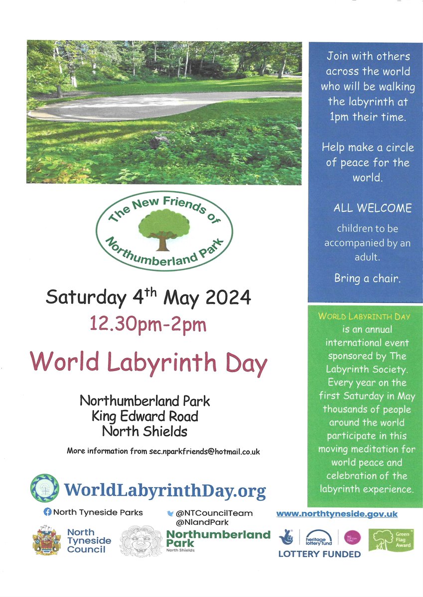 Another date for your diary - World Labyrinth Day on 4th May.
Join members of The New Friends of Northumberland Park and walk the Labyrinth in solidarity with people all over the world meditating for peace.
#northshields #tynemouth #whitleybay #NTCouncilTeam #Labyrinth #Peace