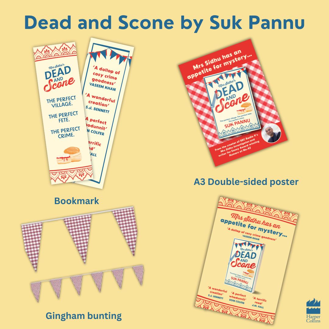 We are so excited for Suk Pannu's MRS SIDHU’S ‘DEAD AND SCONE’ to be out in paperback next month! POS packs include: ☕️ Gingham bunting ☕️ Bookmarks ☕️ A3 poster Booksellers, get in touch to request for your shop!