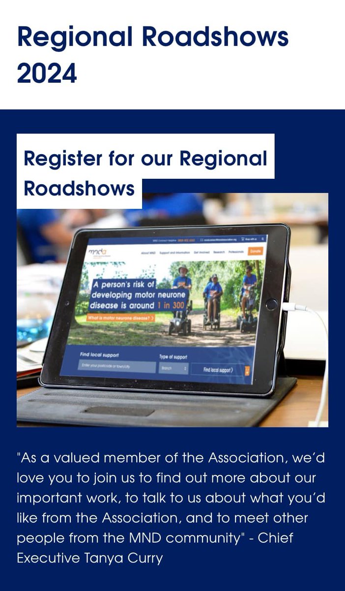 We'll be attending the @mndassoc Regional Roadshows taking place across the country and it'd be great to meet some of you there! Come along if you'd like to discover more about campaigning & the future direction of the Association. Register here ⬇️ mndassociation.org/get-involved/v…