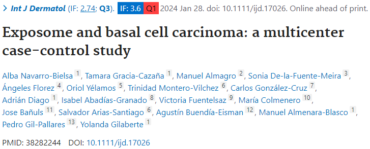 🔬#ProducciónCientífica @DermaHUVN @hospital_hvn @ibsGRANADA: 

'Exposome and basal cell carcinoma: a multicenter case-control study' #DifundeCiencia #HUVNdivulga #HUVNinvestiga #ibsGRANADA 

pubmed.ncbi.nlm.nih.gov/38282244/ 
doi.org/10.1111/ijd.17…