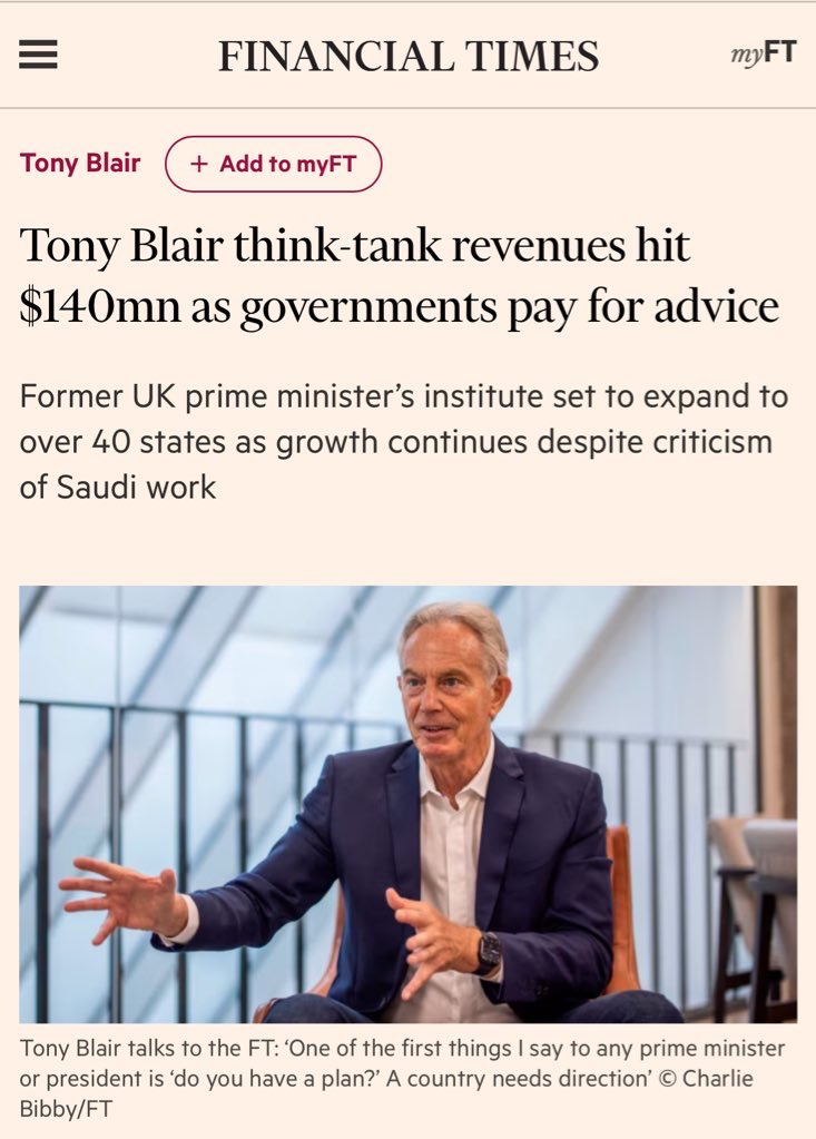 But did anyone in these 40 countries vote for Tony Blair to tell their governments what to do in exchange for millions of dollars? Democracy is a big fucking joke.