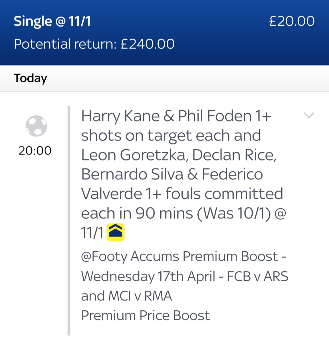 We are giving away the full £240 returns of tonight's 11/1 special to one entry if it lands! 🚨 RT TO ENTER! ✅ EXCLUSIVE LINK to this special will go live as soon as tonight's teams are confirmed around 6:45pm! ⏰ 18+