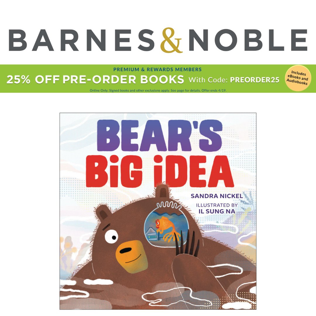 Hey, in case you haven't heard, Barnes & Noble is having a pre-order sale. And it's not just for Bear's Big Idea. As far as I can tell, it's for ALL pre-orders. Even ebooks and audiobooks! And it's on from April 17-19. barnesandnoble.com/w/bears-big-id…… #books #reading @LernerBooks