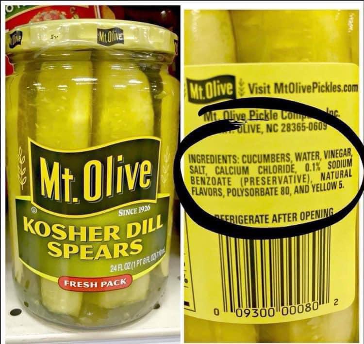 Pickle lovers beware of polysorbate 80, an emulsifier linked to gut inflammation, blood clots, stroke, heart attacks and tumor growth. Also, Food Dye #5, which may cause allergies, DNA damage and cancer.  

It's important to read food labels! 🔎
•
•
#Foodlabels #Eatclean
