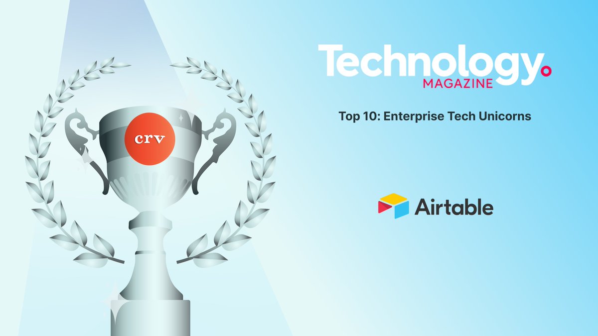 Kudos to @Airtable for securing a spot on @TechnologyMagBC’s list of top 10 enterprise tech unicorns. 🚀🦄 technologymagazine.com/top10/top-10-e… #CRVVC #PowerToTheCreators