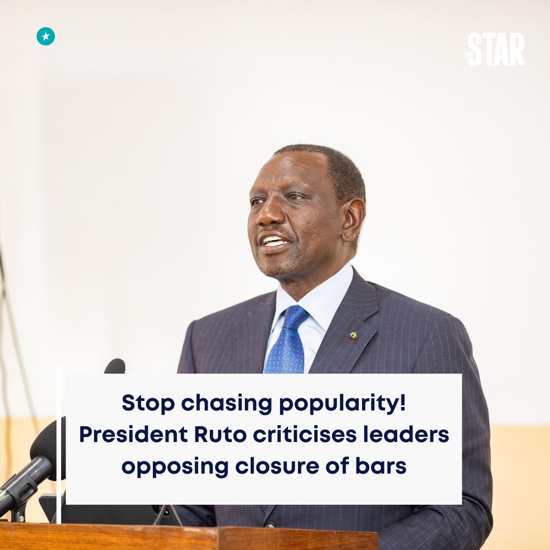 TheStarHealth's tweet photo. President William Ruto has hit out at leaders who have raised issues with the state's directive on the closure of bars to fight alcoholism and drug abuse.

Read more on https://t.co/2QD8rHAmrC
#starkenyanews https://t.co/phvidfF1tX