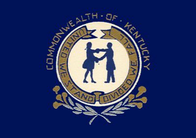 tate_ohmer's tweet photo. Before the standardization of Kentucky’s flag in 1962 there was a lot more room for creative liberty- the most common example being the changes in the two people shaking hands the statesman and pioneer were traded out based on context- but anyway here’s a couple old flags I like. https://t.co/78xZqPFeHP