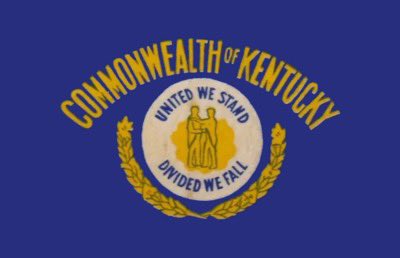tate_ohmer's tweet photo. Before the standardization of Kentucky’s flag in 1962 there was a lot more room for creative liberty- the most common example being the changes in the two people shaking hands the statesman and pioneer were traded out based on context- but anyway here’s a couple old flags I like. https://t.co/78xZqPFeHP