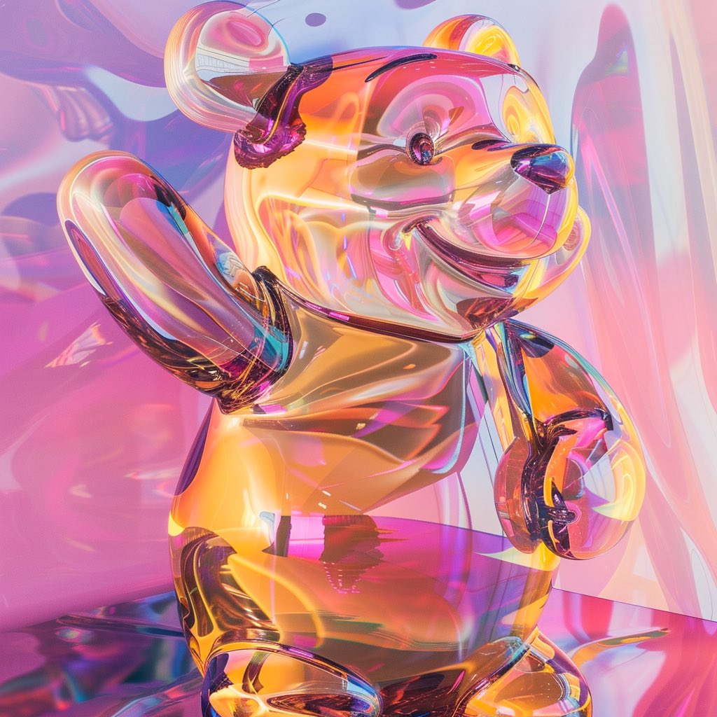 Ai_NSG's tweet photo. “Experience the magic of childhood with our enchanting glass rendition of Winnie the Pooh #winniethepooh #childhoodmemories #glassart #ai #aiartwork https://t.co/dneiC33nrs