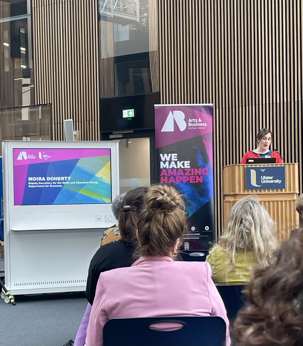 Moira Doherty speaking of the Dept of Economy @NIOgov support for and acknowledgement of the central role of creativity and arts for #NorthernIreland 
#inclusiveinnovation @StudyAtUlster @UlsterUni @ArtsCouncilNI #ArtsBusiness