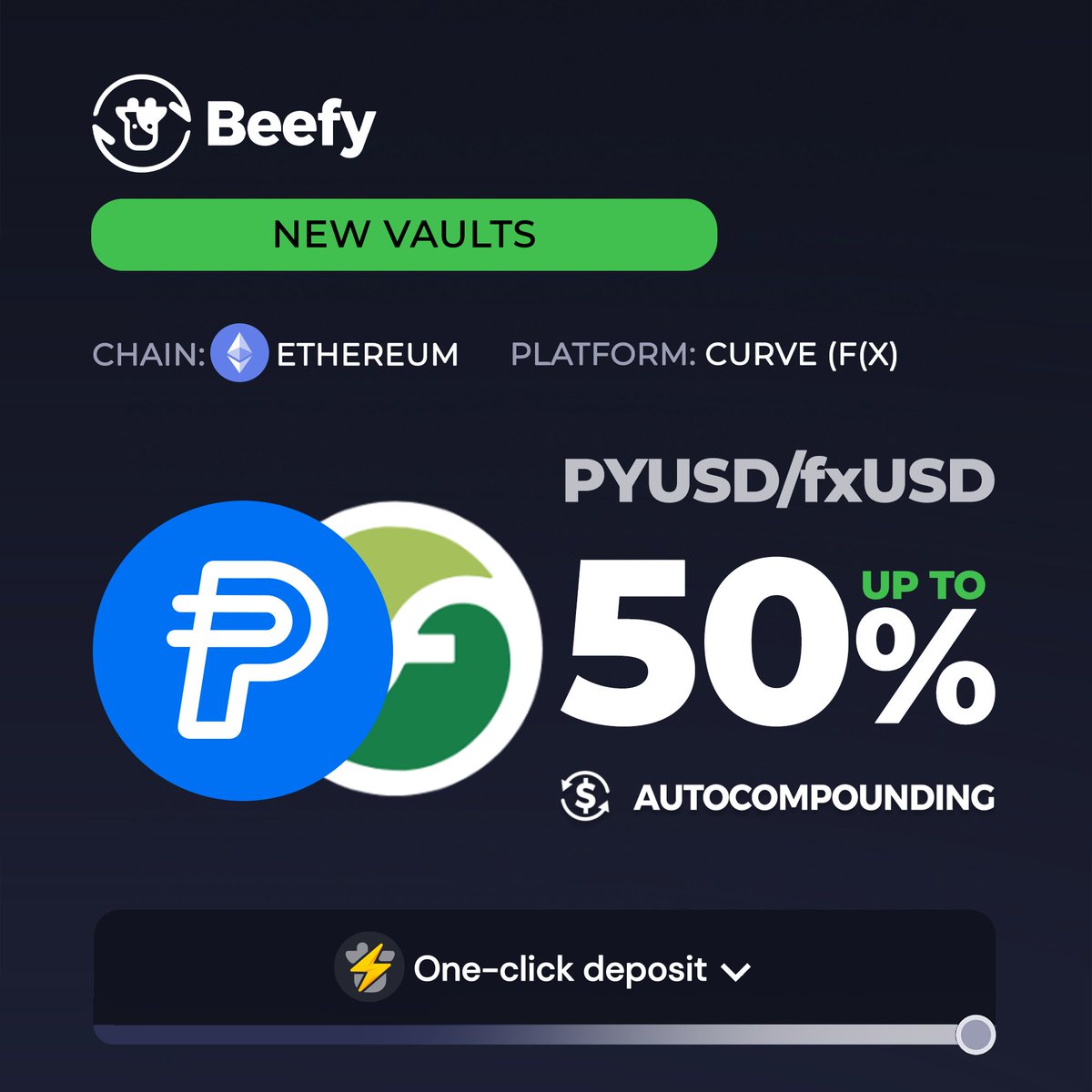 How do you feel about PYUSD to other stablecoins? 🆕 $PYUSD - $fxUSD: 50% APY 👉 app.beefy.com/vault/fx-pyusd… @curvefinance @protocol_fx #ethereum