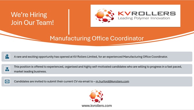 KV_Rol's tweet photo. Manufacturing Office Coordinator, position now open. 
Full Time - Permanent 
Apply via email - m.hurford@kvrollers.com https://t.co/lruverLFHH