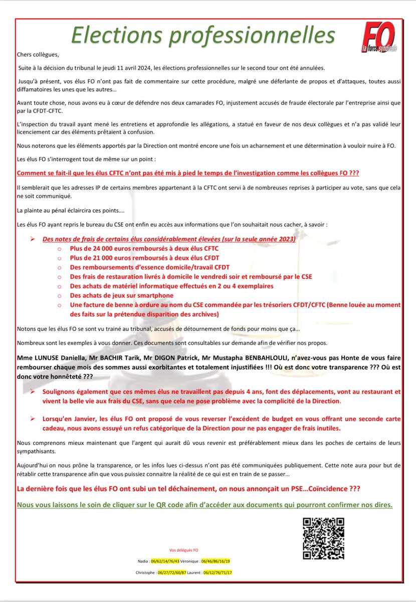 nad1008ferrante's tweet photo. Élections 2024 🤪@FOHappychic
Suite à l'annulation des élections, veuillez trouver ci-joint quelques précisions de la part des élus FO.
Merci à notre @FECFO Employés-Cadres FO pour leur soutien ✊✊✊ https://t.co/yLkvyjif7z