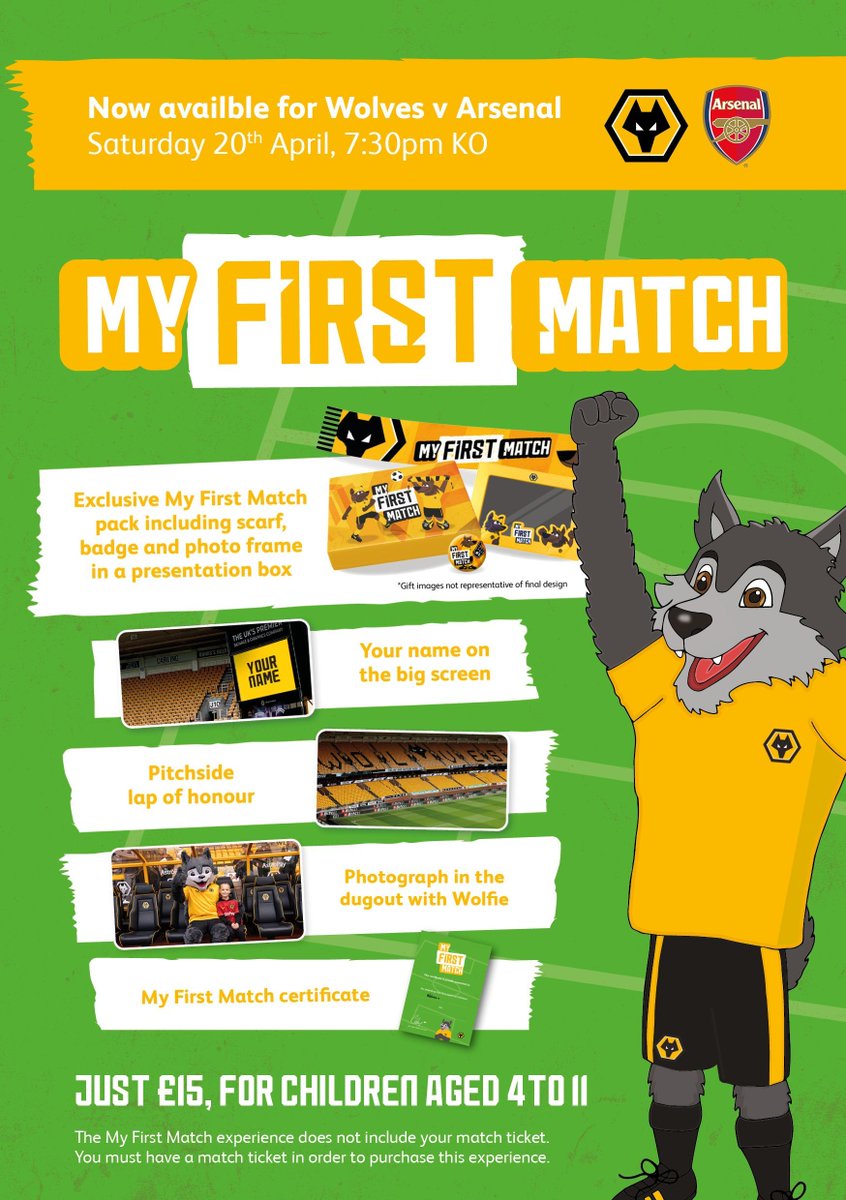 It's not too late to get involved in our My First Match experience for this Saturdays @premierleague fixture against @Arsenal 🔴 Book Now! 🐺 👉 buff.ly/3RZTkUc #WOLARS