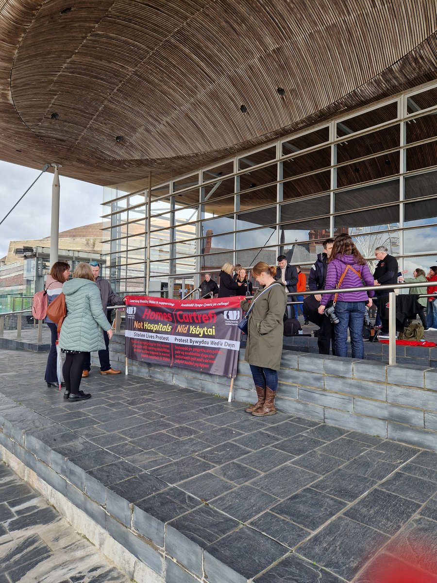 We're outside the Senedd getting ready for the Stolen Lives Homes Not Hospitals protest #StolenLivesWales