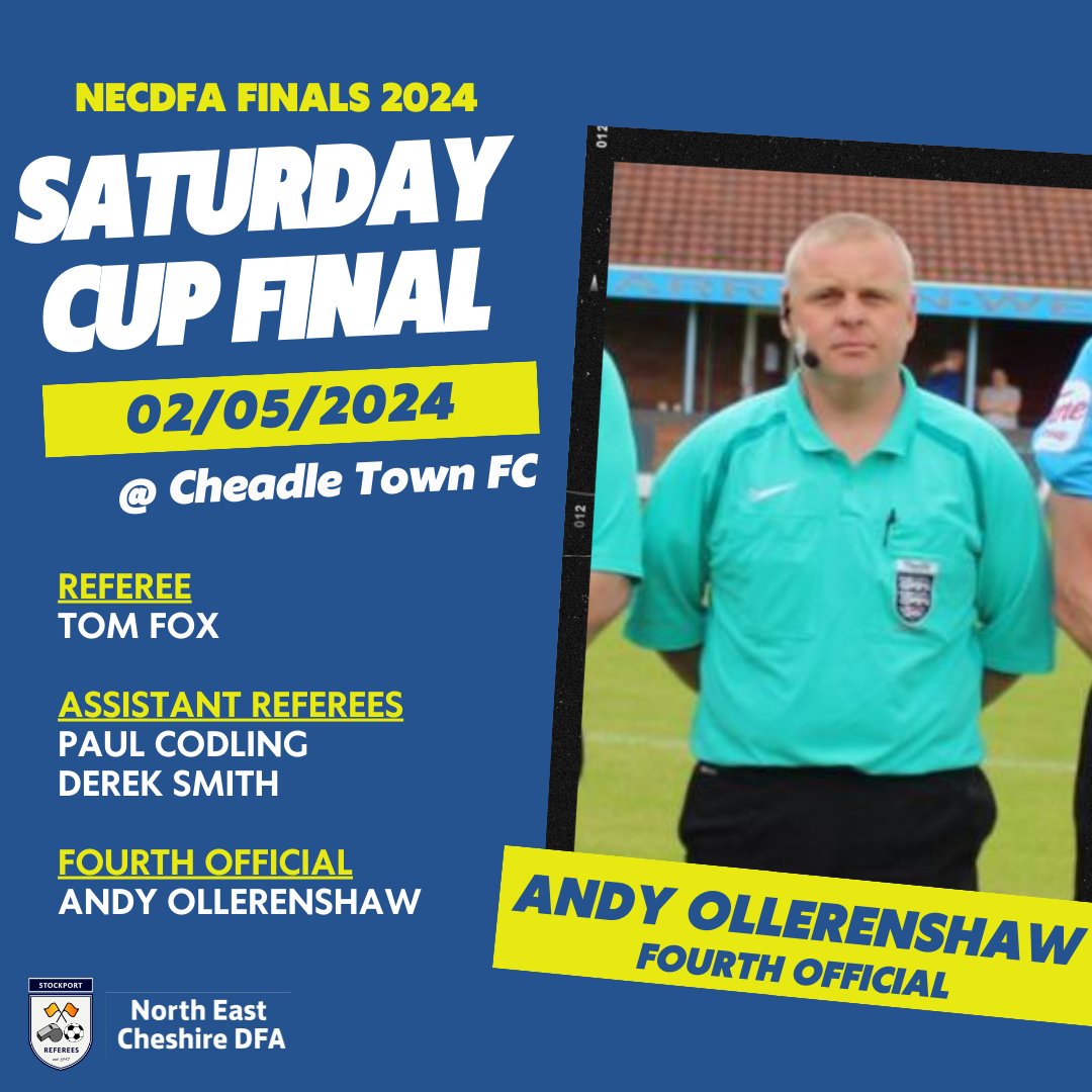 StockportRefs's tweet photo. 🏆 Two SRS members will be involved in next month's @NECDFARefs Saturday Cup Final! 🤩⚽️

👏 Congratulations Tom and Andy! 

@Cheshire_FA | @FARefereeing https://t.co/0HfSBeQMAc