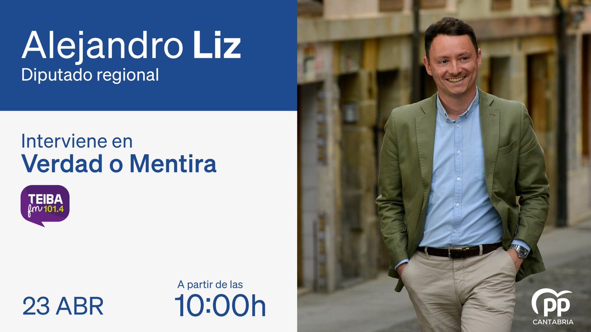 📻 El diputado regional @alejandroliz participa hoy, a partir de las 10 horas, en la tertulia #VerdadOMentira de @radioteibafm 👉 En directo en el 101.4 FM y online en teibafm.com