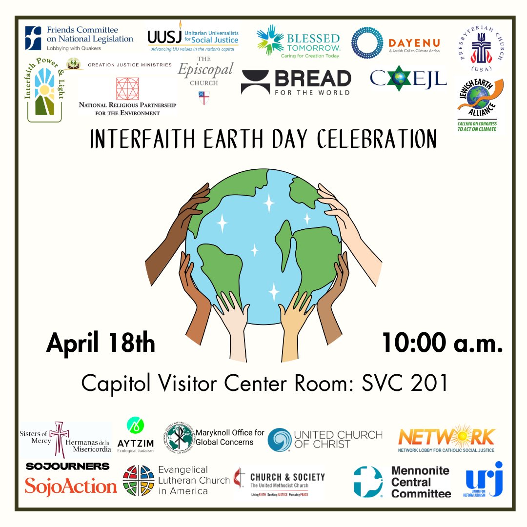 Join @uusj & our partners as we celebrate this Earth Day and recommit to the work of caring for our shared planet! Tomorrow, Thurs. April 18th @ 10:00 am in the Capitol Visitor Center SVC 201 RSVP: forms.office.com/r/fvww5Cx8SZ Note: names will be checked at the door.