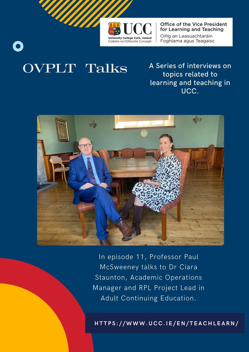The latest episode of OVPLT Talks is out today.
@McSweeneyProf chats with Dr Ciara Staunton @ACEUCC about the Recognition of Prior Learning project. @RPL_Irl #rpl #LifelongLearning #teachingandlearning
youtu.be/bFDOgsqVMSgsi=…