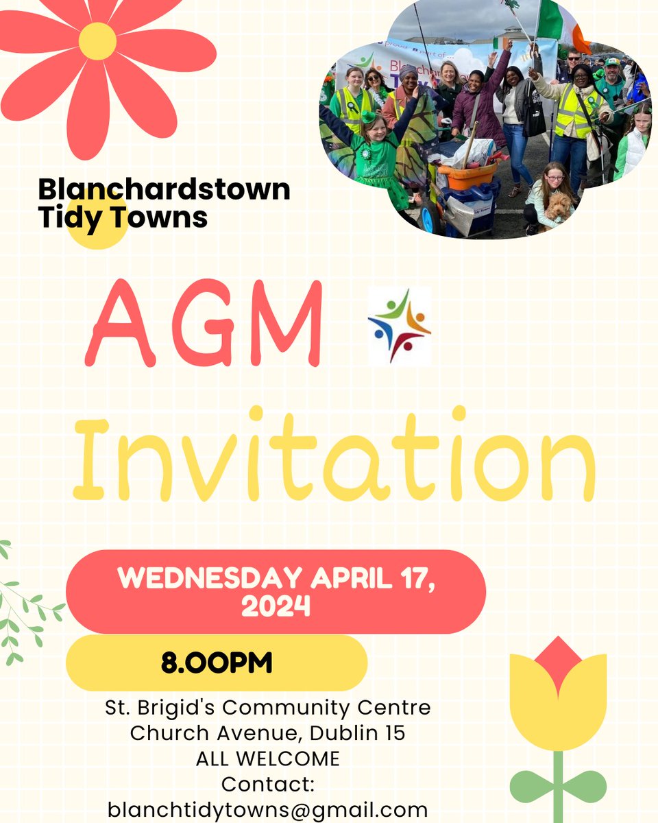 #Local Invitation to AGM of community group Blanchardstown Tidy Towns, 8pm, TODAY
at St Brigids Parish Centre, Church Ave
ALL WELCOME
- please share
#blanchardstown #tidytowns #Dublin15 #dubw #fingal