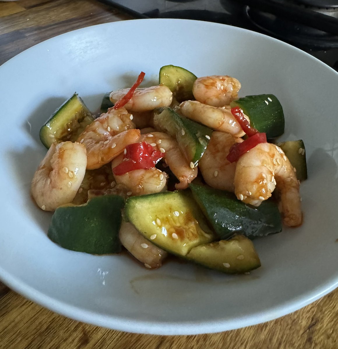 Jumbo prawns with spicy smashed cucumber #Foodie #recipe #foodphotography