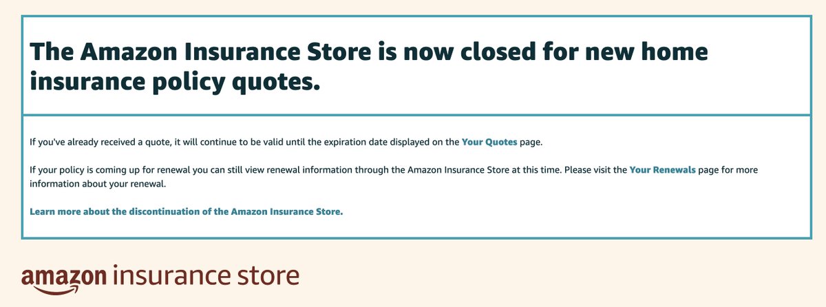 Not surprised to see the Amazon Insurance Store close - the BAU approach of insurance companies denying or haggling a claim plus rewarding customer loyalty with year on year premium increases was always going to struggle to fit with Amazon's "customer obsession" focus #insurance