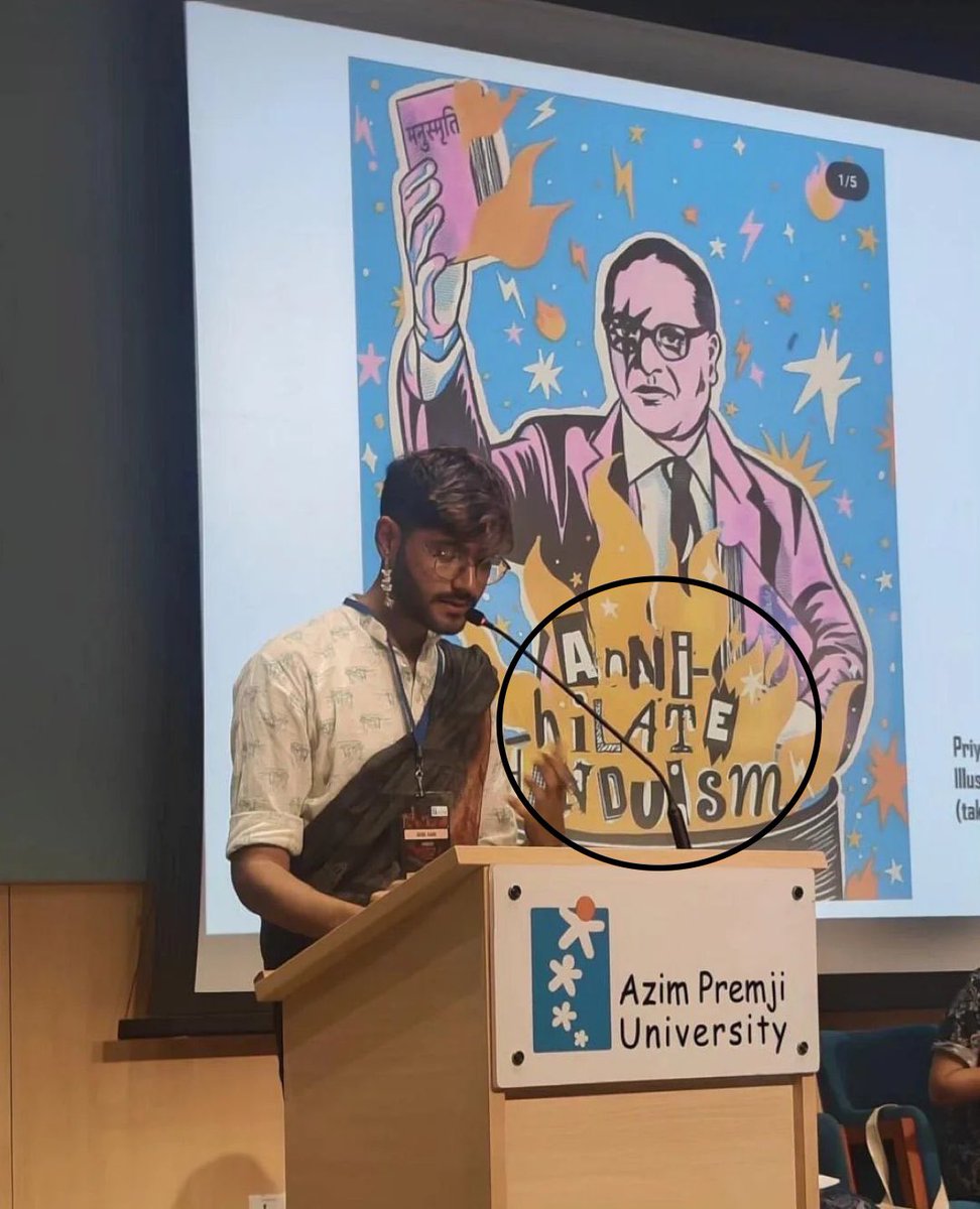 They held a lecture titled ‘AnnihiIate Hinduism’ featuring Ambedkar’s illustration, and now this pic has gone viral. Their next childish claim will likely be, 'This picture is digitally altered or created using AI.' Absolute 🤡

A thread on how hinduphobic this university is