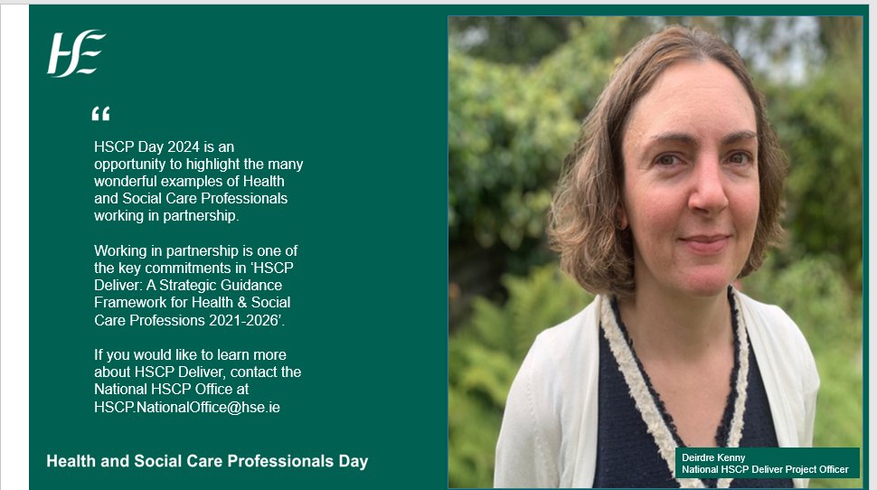 “HSCP Day 2024 is an opportunity to highlight the many wonderful examples of Health and Social Care Professionals working in partnership.” says Deirdre Kenny, National HSCP Deliver Project Officer . #HSCPDeliver