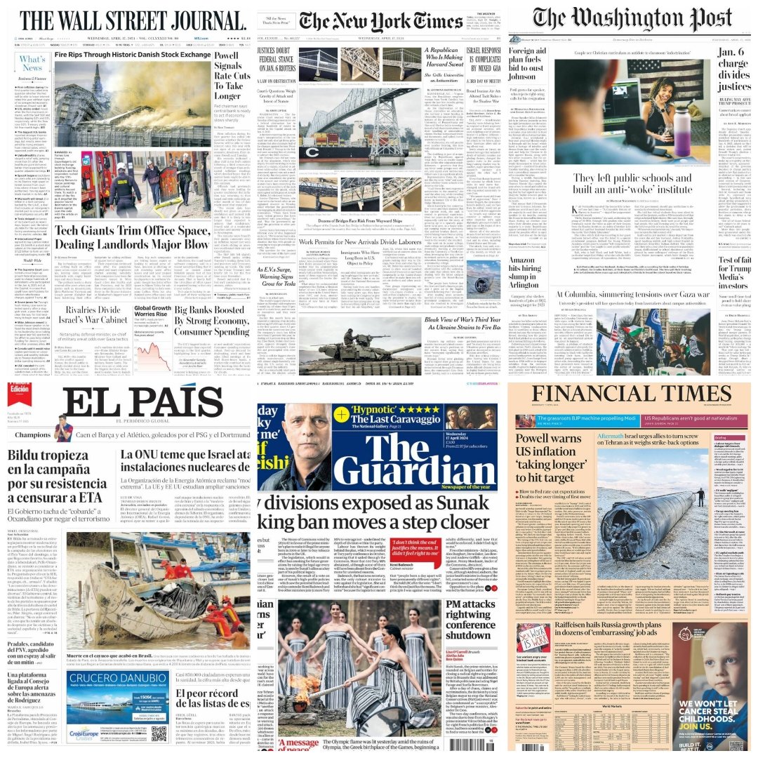 Periódicos en el mundo... #TheWallstreetJournal #Thenewyorktimes #Thewashingtonpost #TheGuardian #ElPaís #Financialtimes #news #newspaper #april17