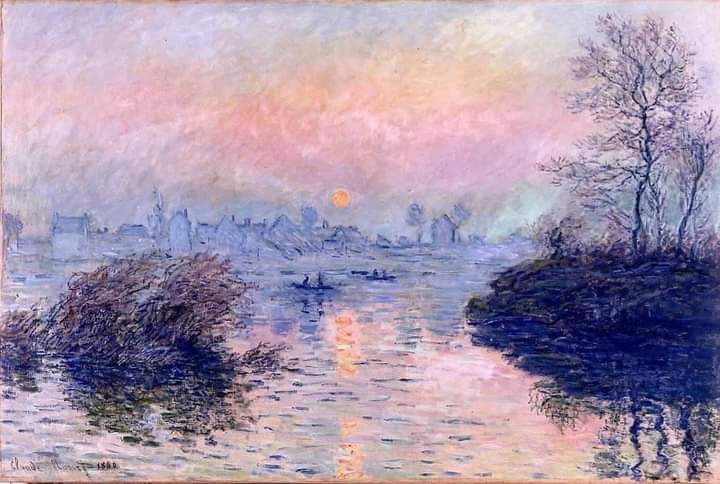 By Claud Monet 
#Sunset on the Seine at Lavacourt,  winter effect

#artpeopleandpainting 
#artpeopleandlife 
#claudemonet 
#oilpainting #oiloncanvas 
#artist #art #artwork 
#artlovers #artworld #artgallery 
#artistic #French #impressionism