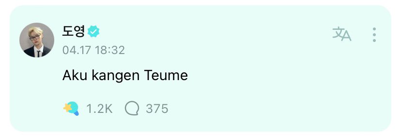 Doyoung replied on Weverse to Indonesian Teumes!🌟

🐰: Aku kangen Teume 

#DOYOUNG #도영 #TREASURE #트레저
@treasuremembers