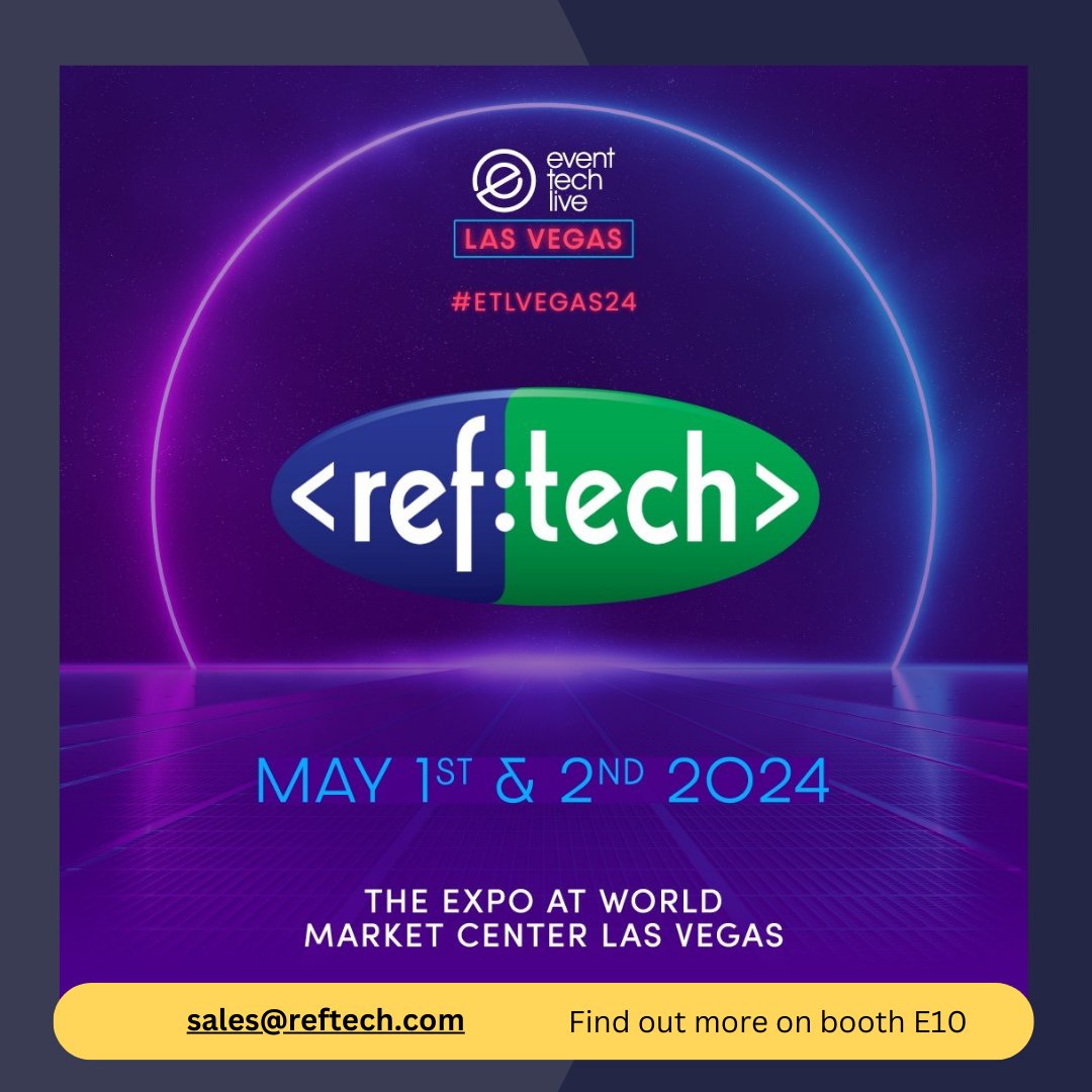 RefTechnology's tweet photo. We will be at Event Tech Live in Las Vegas 1st – 2nd May. Come and find us on booth E10 and tell us about all your event badging and registration needs
#ETL #eventregistration #reftech #eventprofs #eventplanners #awardwinningtechnology #eventtech #usaevents #ETLVEGAS24 #lasvegas https://t.co/NK7LYajiZE