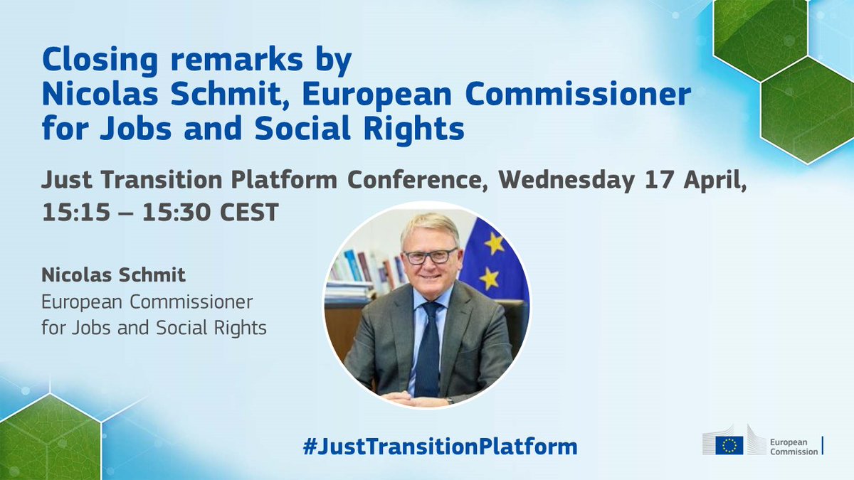 📢 Join Commissioner @NicolasSchmitEU shortly for his closing remarks at the #JustTransitionPlatform Conference. He’ll be reflecting on the discussions and explaining the importance of skills in the green and just transition to climate neutrality in EU. 🇪🇺
app.swapcard.com/event/9th-just…