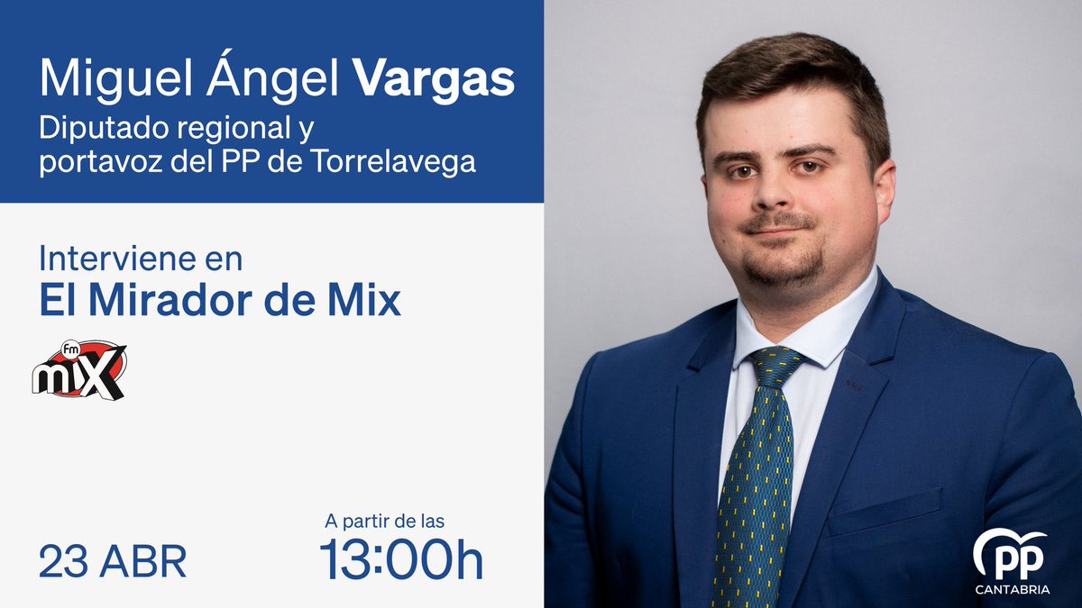 📻 A partir de las 13:00 horas, el diputado regional y portavoz del @pptorrelavega, @mavargaspp participa en la tertulia política de El Mirador de @cadenamix 👉 En directo en el 103.2 FM y online en cadenamix.es