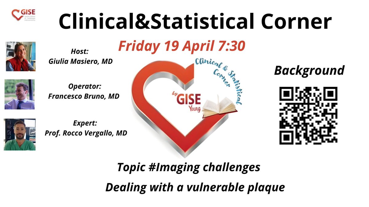 🎙Second episode of the #ClinicalCorner is coming! 🔥 Topic #imaging challenges: dealing with a vulnerable plaque 👥 Engage with a clinical case on cutting-edge science with @cescobruno, @roccovergallo and @giuliamasiero3