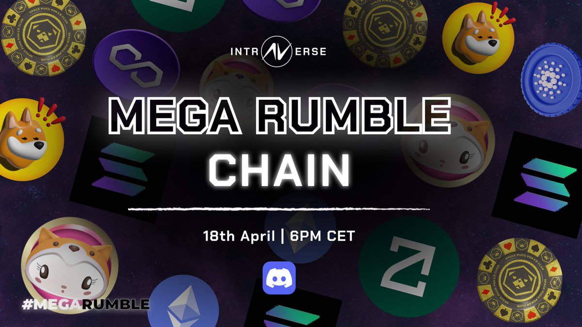 🎉 MEGA RUMBLE CHAIN by <a href="/intraVerse_Game/">Intraverse</a> 

💸 WIN +120$ in tokens and NFTs
🗓️ 18th April | 6PM CET

Ready to rumble across new Discord servers and win tokens or NFTs?🎁

Tag your friends and try your luck! ⚔️

🔗 Join our Discord: discord.gg/umHMPKxWqJ
#MegaRumble