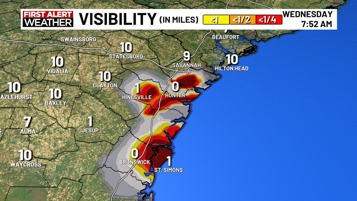 We're still tracking lots of dense patchy fog/haze around I-95 & Savannah this mroning. #becarefuloutthere #stayinformed #wtoctraffic