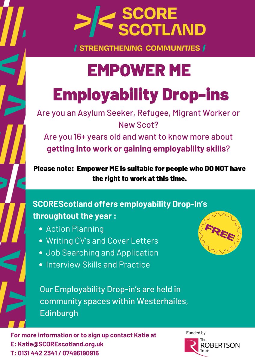 Looking for work? Drop in and discover the secrets to success in today's job market with #EmpowerMe. From CV writing to interview prep, we've got you covered! 📅Mon 6th May 2024 ⏰12.30 pm - 2.30 pm 📍@WHALE_arts, 30 Westburn Grove, #Edinburgh #Jobs #Careers #Support #Community