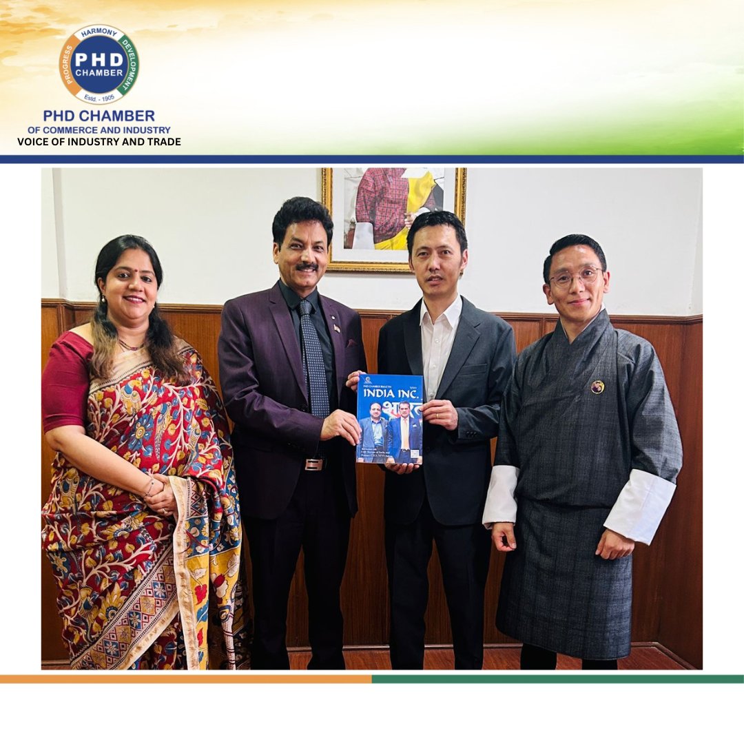 PHDCCI Delegation discussed the ISA SolarX Challenge with Mr. Sonam Kelzang & Mr. Penday Dorji from the Royal Bhutanese Embassy. Encouraging Bhutanese solar startups to participate, they aim to foster collaboration for global sustainability. #phdcci #Solarenergy #Solarstartup